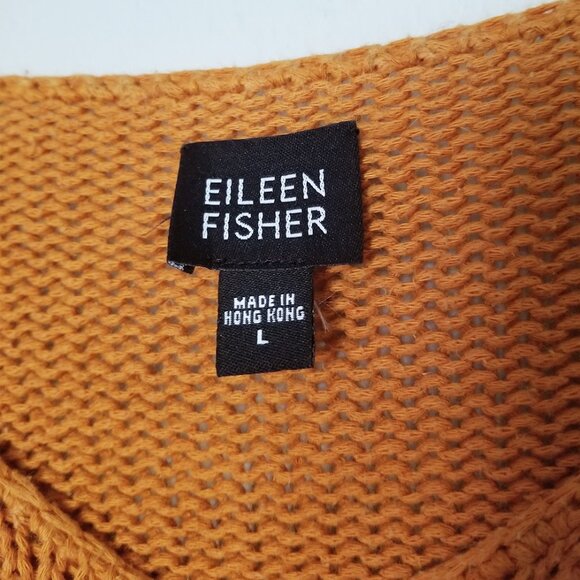 Eileen Fisher 100% Cotton Knit Round Neck Pullover Sweater Size L Coastal Orange - Picture 5 of 13